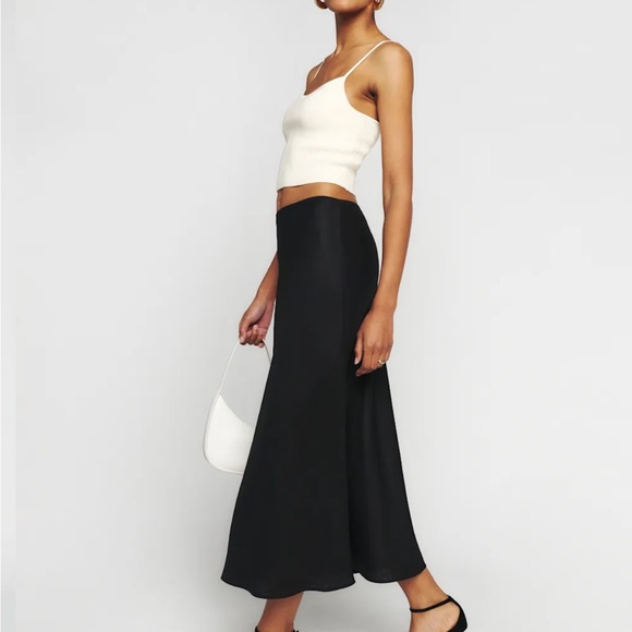 Reformation Layla Silk Skirt Black